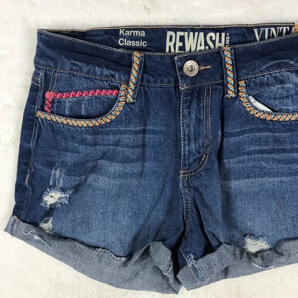 REWASH Distressed Embroidered Denim Jean Shorts NWT 11/30 - Picture 6 of 6